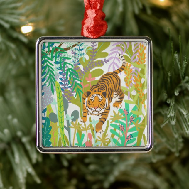 Ornement Carré Argenté Jungle Roar - Tigre (Arbre)