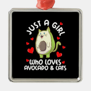 Ornement Carré Argenté Juste Une Fille Qui Aime L'Avocado Et Les Chats