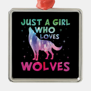 Ornement Carré Argenté Juste une fille qui aime les loups aquarelle