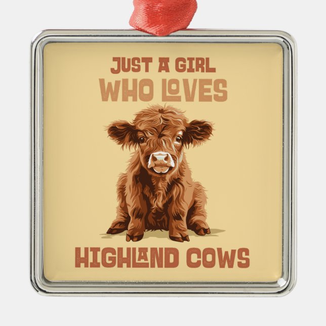 Ornement Carré Argenté Juste une fille qui aime les vaches Highland (Devant)