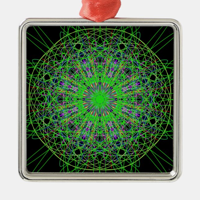 Ornement Carré Argenté Kaleidoscope noir vert Mandala Art (Devant)