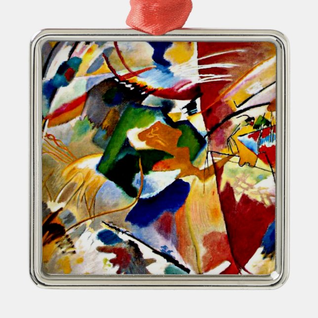 Ornement Carré Argenté Kandinsky - Peinture avec Centre Vert (Devant)