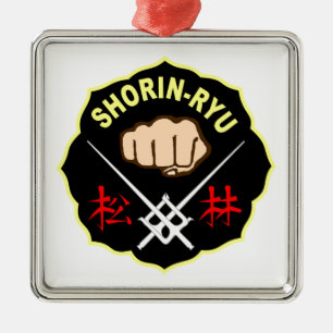 ORNEMENT CARRÉ ARGENTÉ KANJI DE SYMBOLE DE CORRECTION DE KARATÉ DE SHORIN