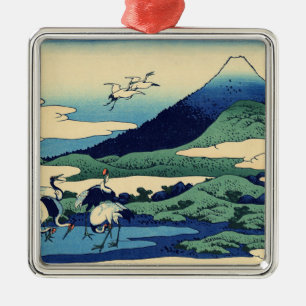 Ornement Carré Argenté Katsushika Hokusai - Umegawa dans la province de S