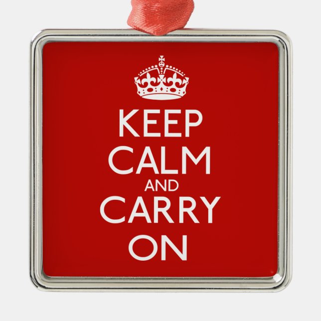 Ornement Carré Argenté Keep Calm and Carry (Devant)