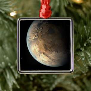 Ornement Carré Argenté Kepler-186f Orbitant Une Étoile Éloignée.