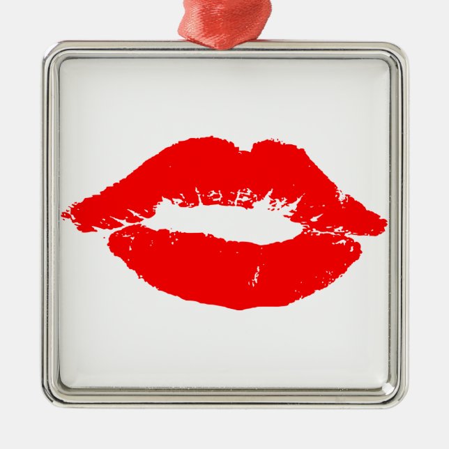 Ornement Carré Argenté Kiss Lips Red Lipstick Losion Passion Valentine (Devant)