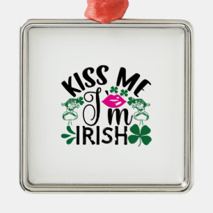 Ornement Carré Argenté Kiss Me I Am Irish