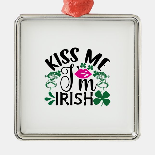 Ornement Carré Argenté Kiss Me I Am Irish (Devant)