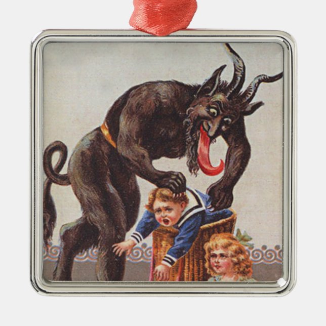 Ornement Carré Argenté Krampus kidnapping (Devant)