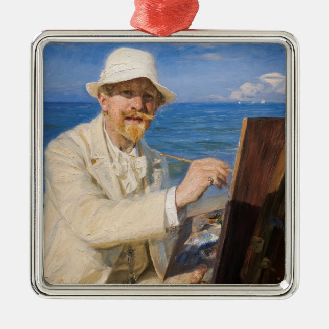 Ornement Carré Argenté Kroyer - Autoportrait à Skagen Beach (Devant)