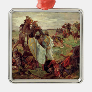 Ornement Carré Argenté La bataille entre Russians et Tatars, 1916