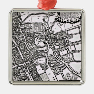 Ornement Carré Argenté La carte de Loggan d'Oxford, feuille occidentale