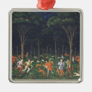 Ornement Carré Argenté La chasse dans la forêt (par Paolo Uccello)