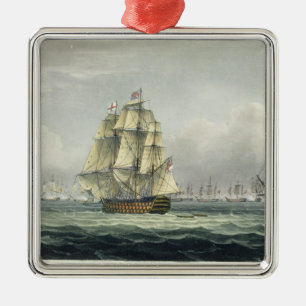 Ornement Carré Argenté La HMS Victory naviguant pour la ligne française