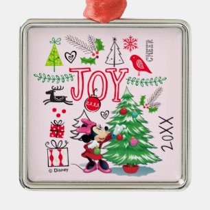 Ornement Carré Argenté La joie de Noël de Minnie Ajoutez votre nom