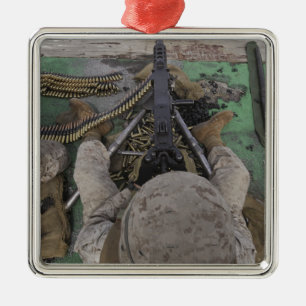 Ornement Carré Argenté La marine des USA met le feu à une mitrailleuse d