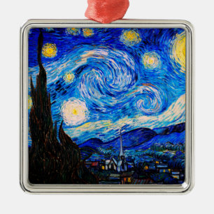 Ornement Carré Argenté La nuit étoilée par Vincent Van Gogh