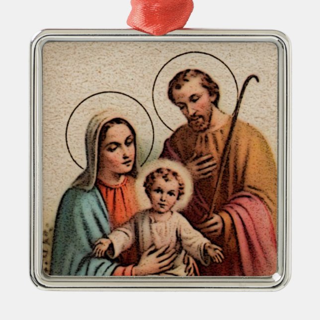Ornement Carré Argenté La Sainte Famille - Jésus, Marie et Joseph (Devant)