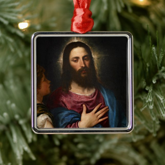 Ornement Carré Argenté La tentation du Christ, Titien (Arbre)