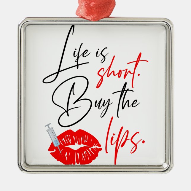 Ornement Carré Argenté La Vie Est À Court Acheter Les Lips Med Spa Infirm (Devant)