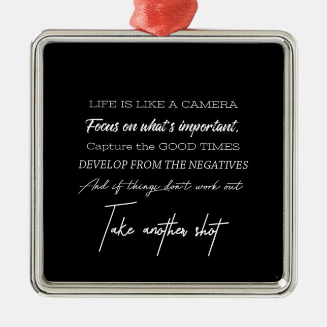 Ornement Carré Argenté la vie est comme une caméra (Devant)