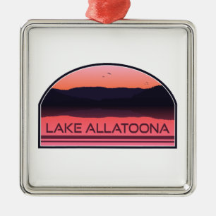 Ornement Carré Argenté Lac Allatoona Géorgie Sunrise rouge