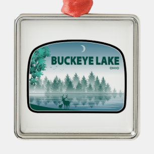 Ornement Carré Argenté Lac Buckeye Ohio Deer