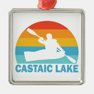 Ornement Carré Argenté Lac Castaic Californie Kayak