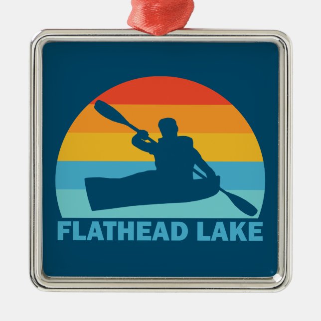 Ornement Carré Argenté Lac Flathead Montana Kayak (Devant)