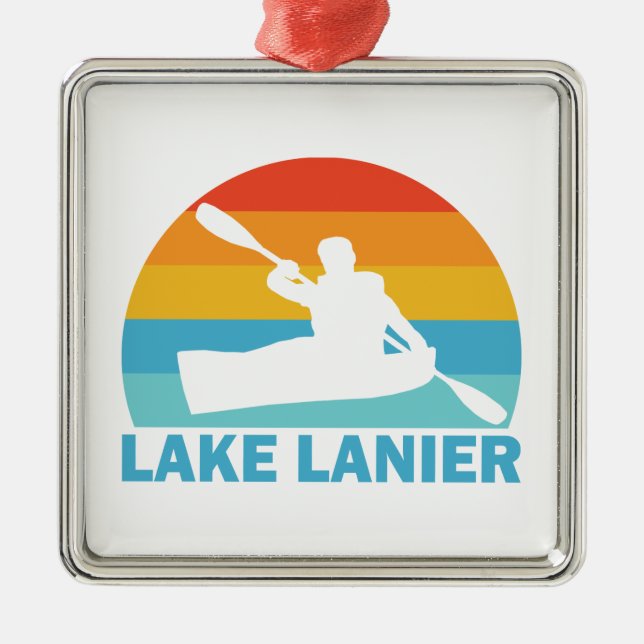 Ornement Carré Argenté Lac Lanier Georgia Kayak (Devant)