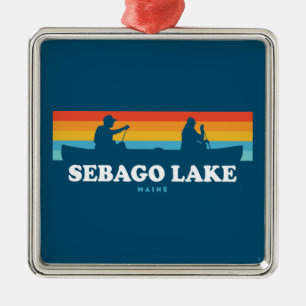 Ornement Carré Argenté Lac Sebago Canoë Maine