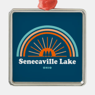 Ornement Carré Argenté Lac Senecaville Ohio Arc-en-ciel