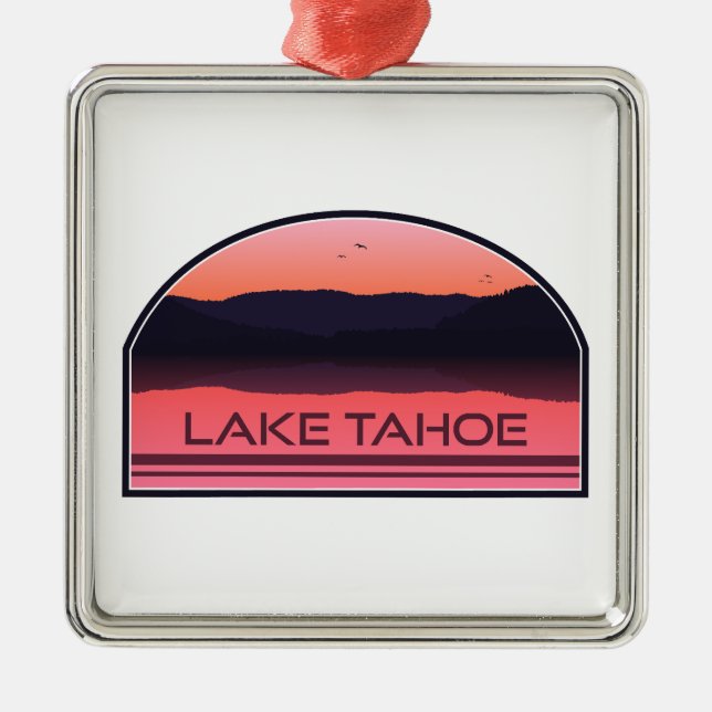 Ornement Carré Argenté Lac Tahoe Californie Nevada Red Sunrise (Devant)