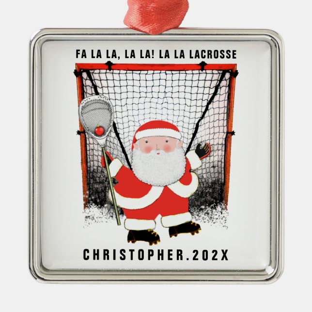 Ornement Carré Argenté Lacrosse Goalie Gite Cadeau (Devant)