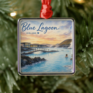 Ornement Carré Argenté Lagon bleu Islande bain thermal aquarelle