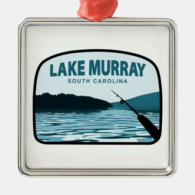 Ornement Carré Argenté Lake Murray South Carolina Fishing Rod (Devant)