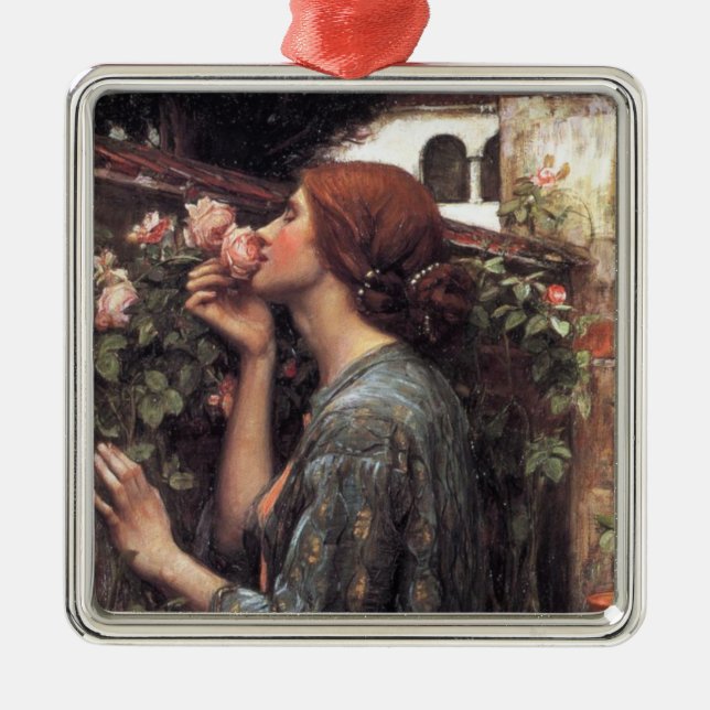 Ornement Carré Argenté L'âme du Rose (par John William Waterhouse) (Devant)