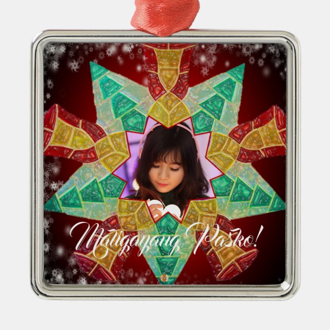 Ornement Carré Argenté Lanterne colorée philippine d'étoile, style de (Devant)