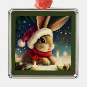 Ornement Carré Argenté Lapin de Noël 4