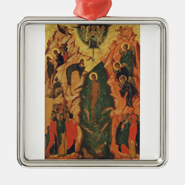 Ornement Carré Argenté Le baptême de Jésus-Christ icône byzantine (Devant)