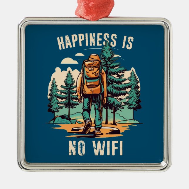Ornement Carré Argenté Le Bonheur N'Est Pas Un Backpacking Wifi (Devant)