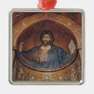 Ornement Carré Argenté Le Christ Pantocrator et Madonna
