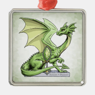 Ornement Carré Argenté Le dragon de pierre de naissance d’août : la Périd