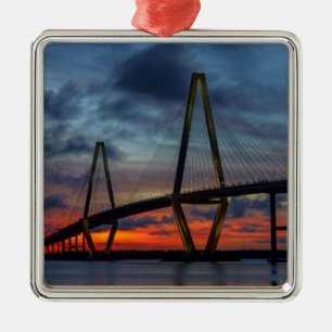 Ornement Carré Argenté Le feu de Charleston comme le coucher du soleil