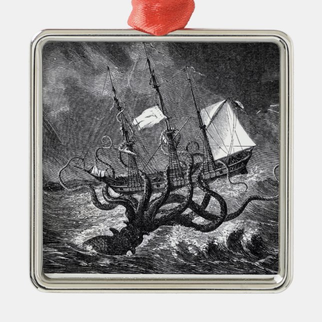 Ornement Carré Argenté Le Kraken (Devant)
