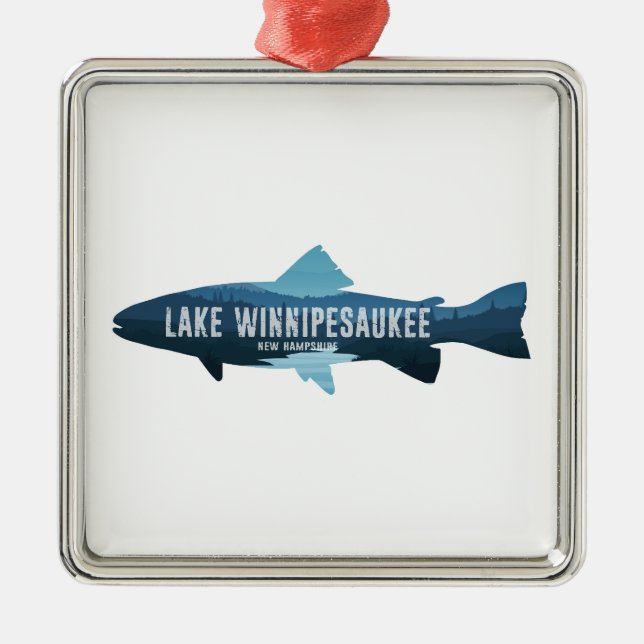 Ornement Carré Argenté Le lac Winnipesaukee New Hampshire Fish (Devant)
