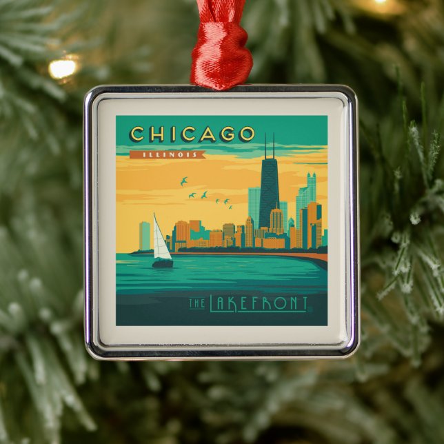 Ornement Carré Argenté Le Lakefront | Chicago, Illinois (Arbre)