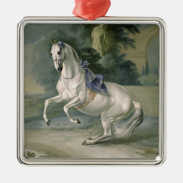 Ornement Carré Argenté Le levade "Leal" blanc d'en d'étalon, 1721 (Devant)