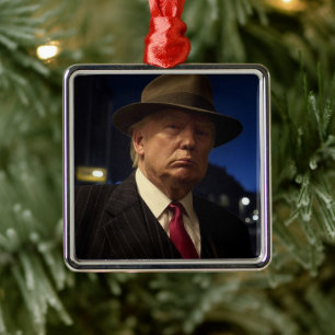 Ornement Carré Argenté Le président américain Donald Trump Parrain Noël
